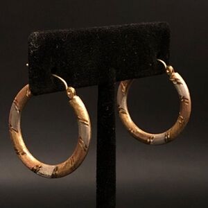 10k Multi Tri Color Medium Hoop Earrings